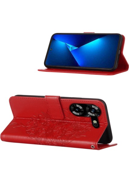 Tecno Pova 5 LH7N Için Kelebek Pu Deri Çevirmeli Cüzdan Stand Telefon Kılıfı - Kırmızı (Yurt Dışından) indirimleri