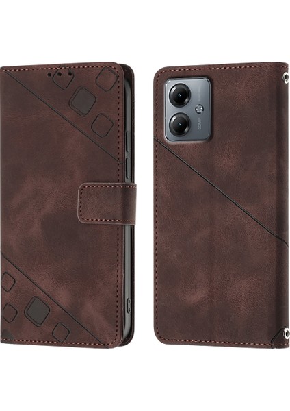 Motorola Moto G14 Için Kabartmalı Deri Cüzdan Stand Telefon Kılıfı - Kahverengi (Yurt Dışından) modelleri