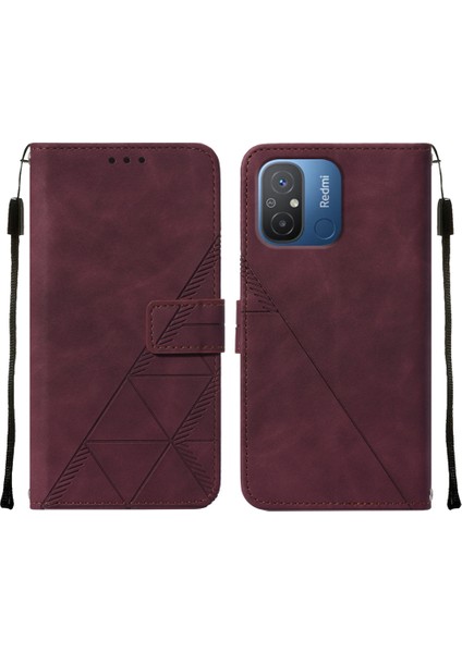 Xiaomi Redmi 12C /poco C55 Için Kabartmalı Pu Deri Stand Cüzdan Telefon Kılıfı - Kırmızı (Yurt Dışından)