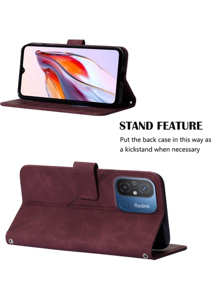 Xiaomi Redmi 12C /poco C55 Için Kabartmalı Pu Deri Stand Cüzdan Telefon Kılıfı - Kırmızı (Yurt Dışından) modelleri