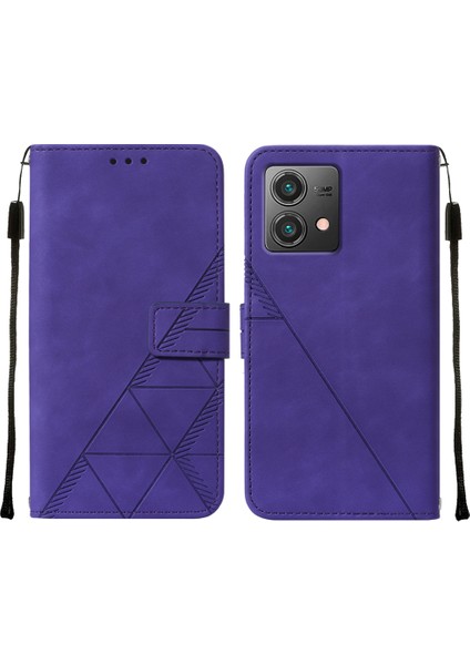 Motorola Moto G84 Için Kabartmalı Pu Deri Stand Cüzdan Telefon Kılıfı - Mor (Yurt Dışından)