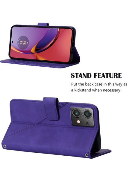 Motorola Moto G84 Için Kabartmalı Pu Deri Stand Cüzdan Telefon Kılıfı - Mor (Yurt Dışından) modelleri