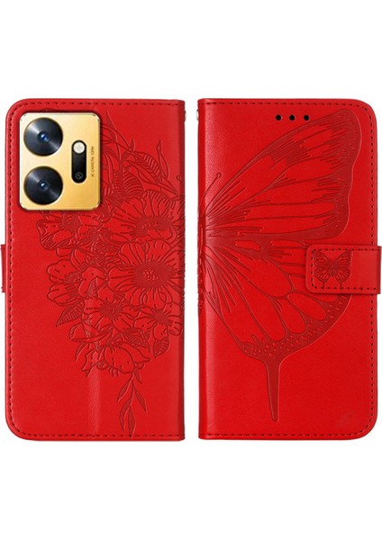 Infinix Zero 20 Için Kelebek Pu Deri Çevirmeli Cüzdan Stand Telefon Kılıfı - Kırmızı (Yurt Dışından)