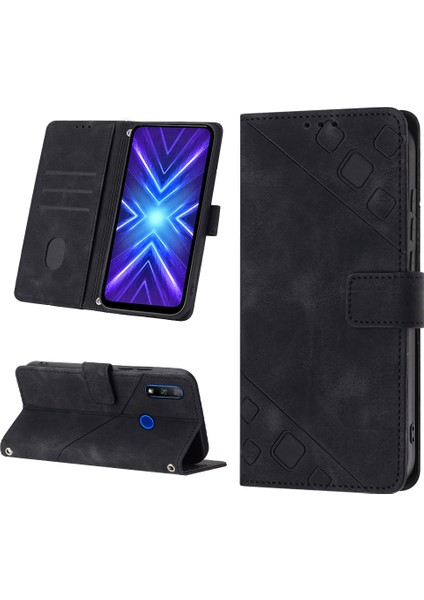 Huawei Y9 Prime 2019/P Smart Z 2019 Için Kabartmalı Deri Cüzdan Stand Telefon Kılıfı - Siyah (Yurt Dışından)