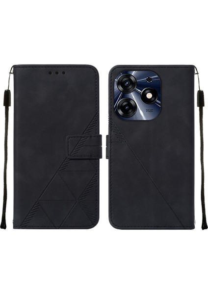 Tecno Spark 10 Pro Için Kabartmalı Pu Deri Stand Cüzdan Telefon Kılıfı - Siyah (Yurt Dışından)