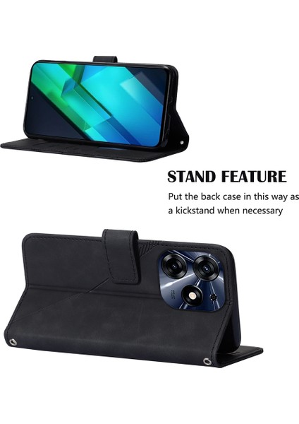 Tecno Spark 10 Pro Için Kabartmalı Pu Deri Stand Cüzdan Telefon Kılıfı - Siyah (Yurt Dışından)