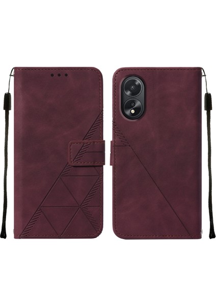 Oppo A38 4g Için Kabartmalı Pu Deri Stand Cüzdan Telefon Kılıfı - Kırmızı (Yurt Dışından)
