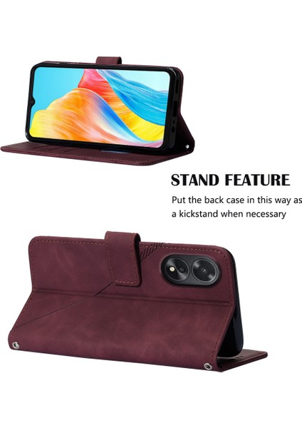 Oppo A38 4g Için Kabartmalı Pu Deri Stand Cüzdan Telefon Kılıfı - Kırmızı (Yurt Dışından)