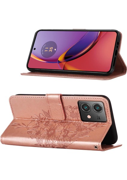 Motorola Moto G84 Için Kelebek Pu Deri Çevirmeli Cüzdan Stand Telefon Kılıfı - Rose Gold (Yurt Dışından) indirimleri