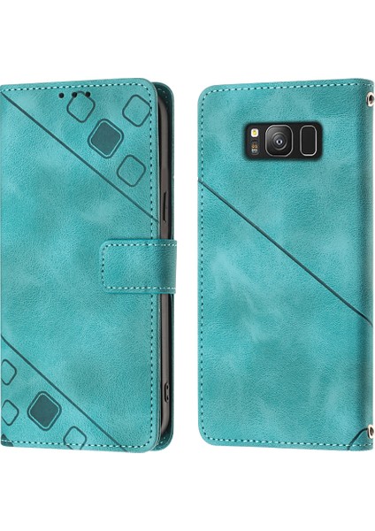 Samsung Galaxy S8 Için Kabartmalı Deri Cüzdan Stand Telefon Kılıfı - Yeşil (Yurt Dışından)