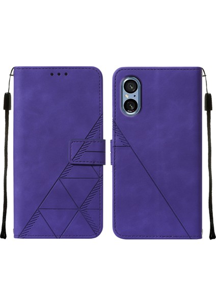 Sony Xperia 5 V Için Kabartmalı Pu Deri Stand Cüzdan Telefon Kılıfı - Mor (Yurt Dışından)
