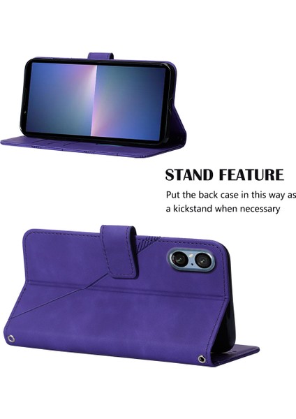 Sony Xperia 5 V Için Kabartmalı Pu Deri Stand Cüzdan Telefon Kılıfı - Mor (Yurt Dışından)