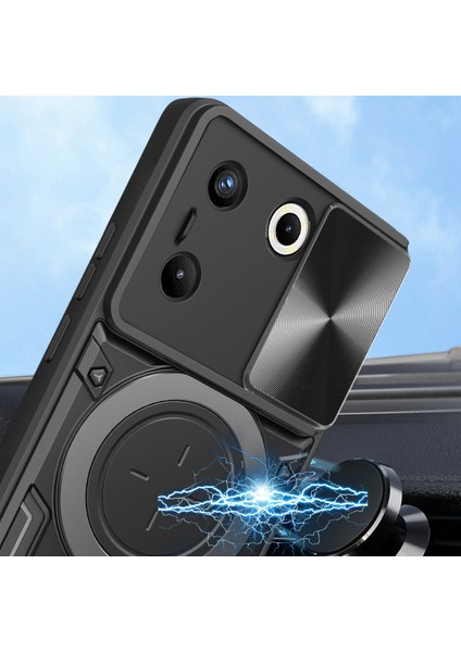 Tecno Camon 20 Pro Için Çift Katmanlı Telefon Kılıfı, Slayt Kamera Kapağı ve Metal Gizli Braket ile Kırmızı (Yurt Dışından) modelleri