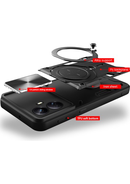 Realme 10 Pro+ Için Çift Katmanlı Telefon Kılıfı, Slayt Kamera Kapağı ve Metal Gizli Braket ile Siyah (Yurt Dışından) fırsatları