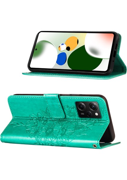 Xiaomi Poco X5 Pro / Redmi Note 12 Pro Speed Için Kelebek Pu Deri Çevirmeli Cüzdan Stand Telefon Kılıfı - Yeşil (Yurt Dışından)