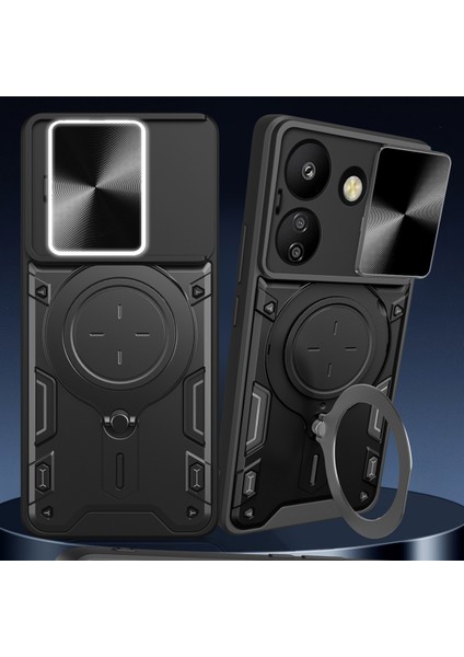 Xiaomi Redmi 13C Için Çift Katmanlı Telefon Kılıfı, Slayt Kamera Kapağı ve Metal Gizli Braket ile Mavi (Yurt Dışından)