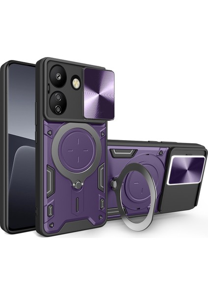 Xiaomi Redmi 13C Için Çift Katmanlı Telefon Kılıfı, Slayt Kamera Kapağı ve Metal Gizli Braket ile Mor (Yurt Dışından)