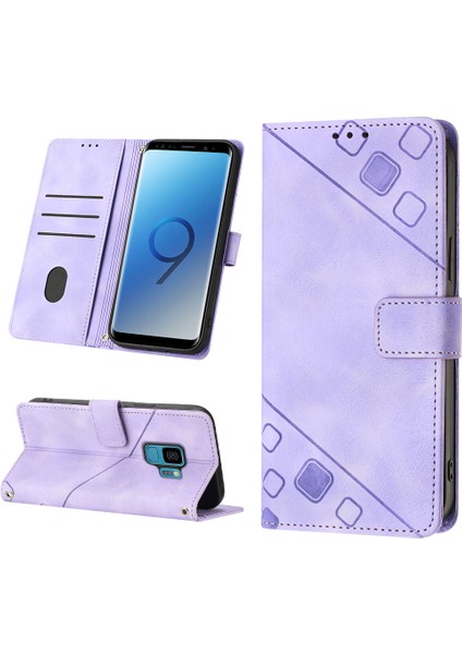 Samsung Galaxy S9 Plus Için Kabartmalı Deri Cüzdan Stand Telefon Kılıfı - Mor (Yurt Dışından)