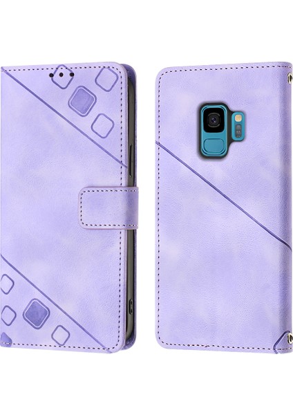 Samsung Galaxy S9 Plus Için Kabartmalı Deri Cüzdan Stand Telefon Kılıfı - Mor (Yurt Dışından)