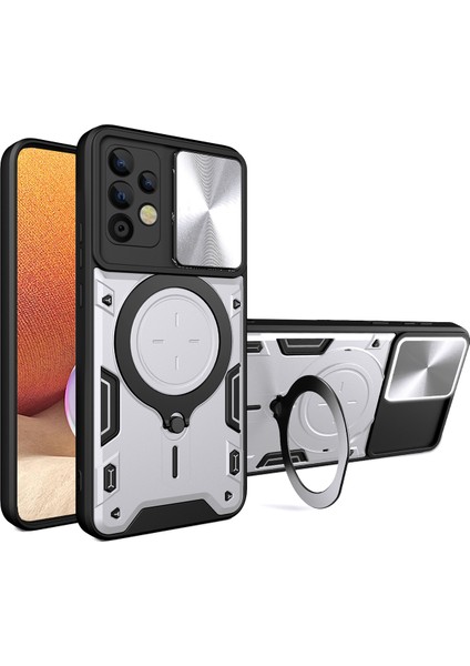 Samsung Galaxy A32 4g Için Çift Katmanlı Telefon Kılıfı, Slayt Kamera Kapağı ve Metal Gizli Braket ile Gümüş (Yurt Dışından)
