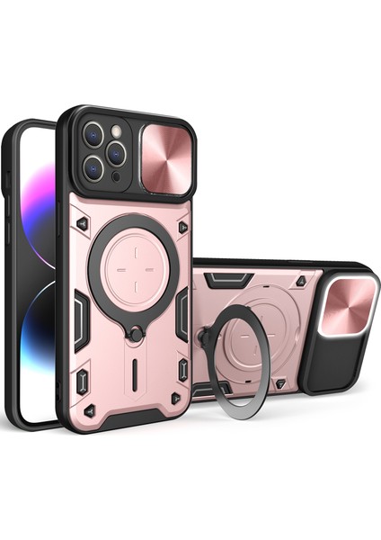 iPhone 11 Pro Için Çift Katmanlı Telefon Kılıfı, Slayt Kamera Kapağı ve Metal Gizli Braket ile Rose Gold (Yurt Dışından)