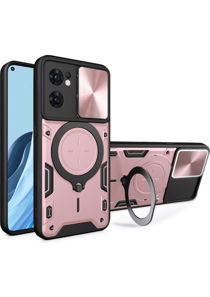 Oppo Reno7 5g Için Çift Katmanlı Telefon Kılıfı, Slayt Kamera Kapağı ve Metal Gizli Braket ile Rose Gold (Yurt Dışından)