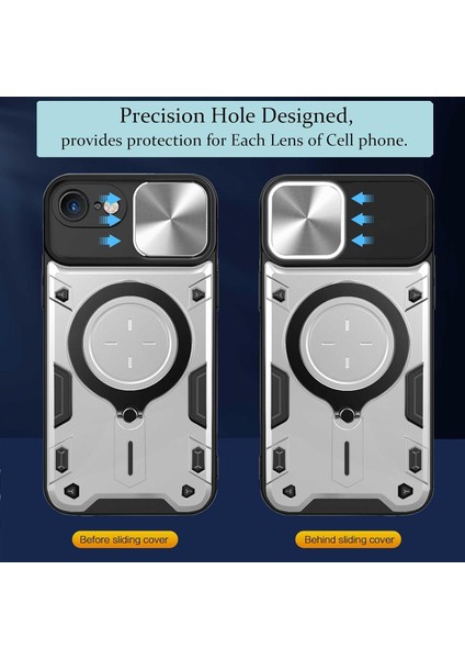 iPhone 8 / 7 /iphone Se 2020/2022 Için Çift Katmanlı Telefon Kılıfı, Slayt Kamera Kapağı ve Metal Gizli Braket ile Gümüş (Yurt Dışından)