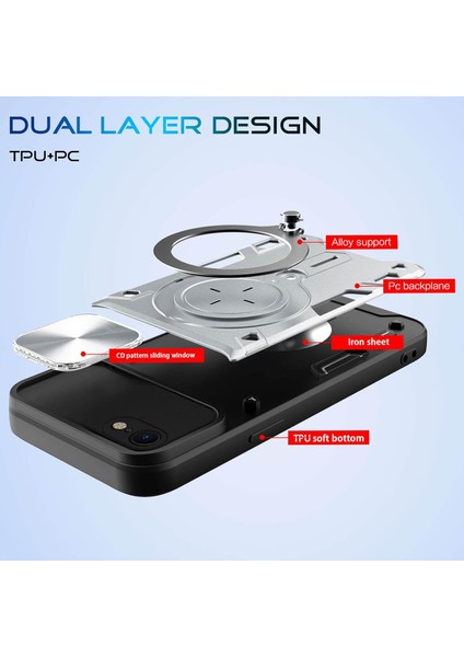 iPhone 8 / 7 /iphone Se 2020/2022 Için Çift Katmanlı Telefon Kılıfı, Slayt Kamera Kapağı ve Metal Gizli Braket ile Gümüş (Yurt Dışından)