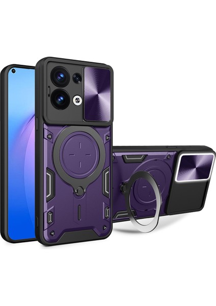 Oppo Reno8 5g Için Çift Katmanlı Telefon Kılıfı, Slayt Kamera Kapağı ve Metal Gizli Braket ile Mor (Yurt Dışından)