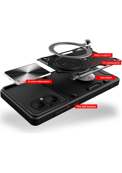 Xiaomi Poco M5 Için Çift Katmanlı Telefon Kılıfı, Slayt Kamera Kapağı ve Metal Gizli Braket ile Kırmızı (Yurt Dışından) fırsatları