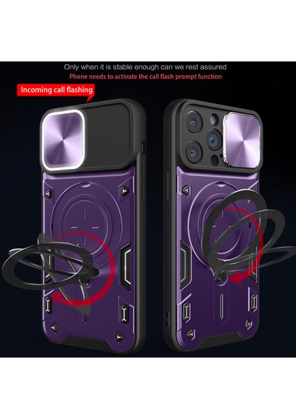 iPhone 14 Pro Max Için Çift Katmanlı Telefon Kılıfı, Slayt Kamera Kapağı ve Metal Gizli Braket ile Mor (Yurt Dışından) fiyatları