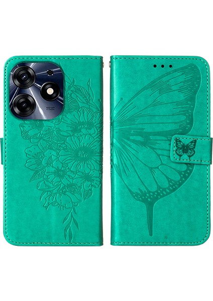 Tecno Spark 10 Pro Için Kelebek Pu Deri Çevirmeli Cüzdan Stand Telefon Kılıfı - Yeşil (Yurt Dışından)