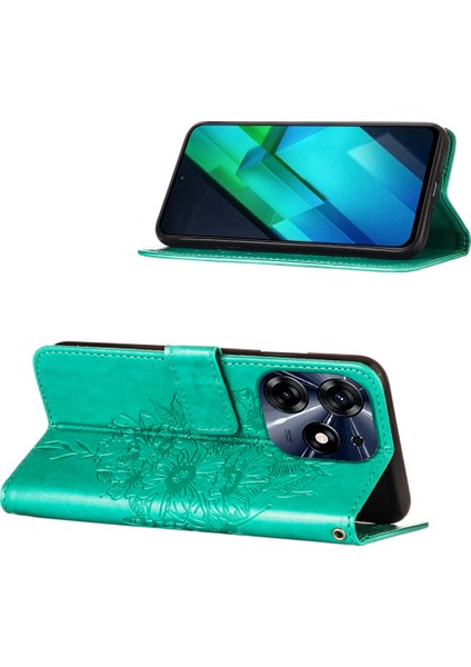 Tecno Spark 10 Pro Için Kelebek Pu Deri Çevirmeli Cüzdan Stand Telefon Kılıfı - Yeşil (Yurt Dışından)