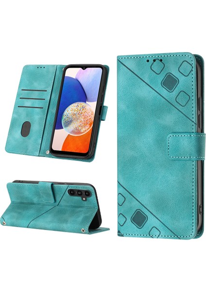 Samsung Galaxy A25 Için Kabartmalı Deri Cüzdan Stand Telefon Kılıfı - Yeşil (Yurt Dışından)