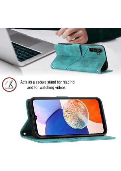 Samsung Galaxy A25 Için Kabartmalı Deri Cüzdan Stand Telefon Kılıfı - Yeşil (Yurt Dışından)