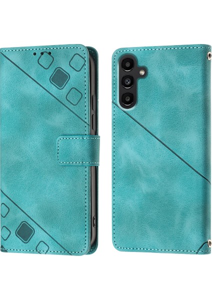 Samsung Galaxy A25 Için Kabartmalı Deri Cüzdan Stand Telefon Kılıfı - Yeşil (Yurt Dışından)