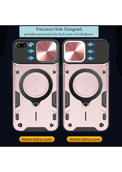 iPhone 8 Plus / 7 Plus Için Çift Katmanlı Telefon Kılıfı, Slayt Kamera Kapağı ve Metal Gizli Braket ile Rose Gold (Yurt Dışından) fiyatları