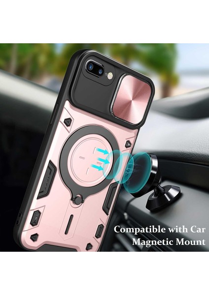iPhone 8 Plus / 7 Plus Için Çift Katmanlı Telefon Kılıfı, Slayt Kamera Kapağı ve Metal Gizli Braket ile Rose Gold (Yurt Dışından) modelleri