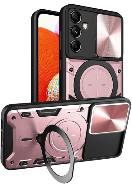 Samsung Galaxy A14 5g/4g Için Çift Katmanlı Telefon Kılıfı, Slayt Kamera Kapağı ve Metal Gizli Braket ile Rose Gold (Yurt Dışından)