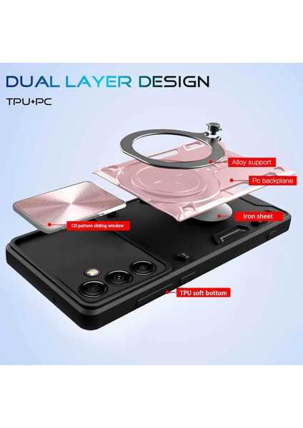 Samsung Galaxy A14 5g/4g Için Çift Katmanlı Telefon Kılıfı, Slayt Kamera Kapağı ve Metal Gizli Braket ile Rose Gold (Yurt Dışından) fırsatları