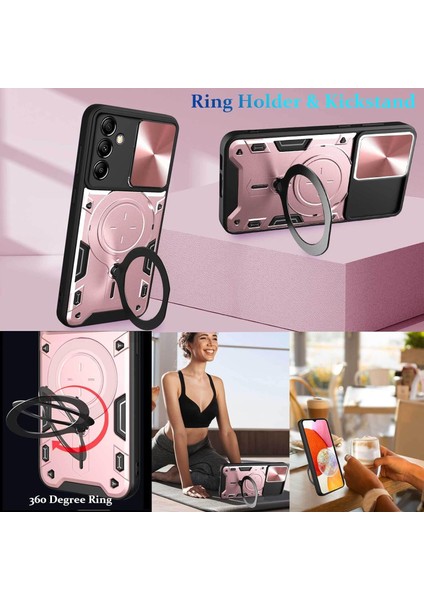 Samsung Galaxy A14 5g/4g Için Çift Katmanlı Telefon Kılıfı, Slayt Kamera Kapağı ve Metal Gizli Braket ile Rose Gold (Yurt Dışından) indirimleri