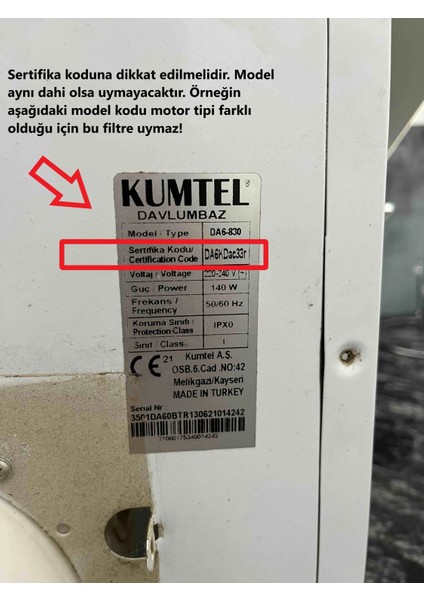 Kumtel Da6 830 Karbon Filtre Davlumbaz (Uyumlu Olduğu Motor Görsel Resimde Mevcuttur 1021 1.model)