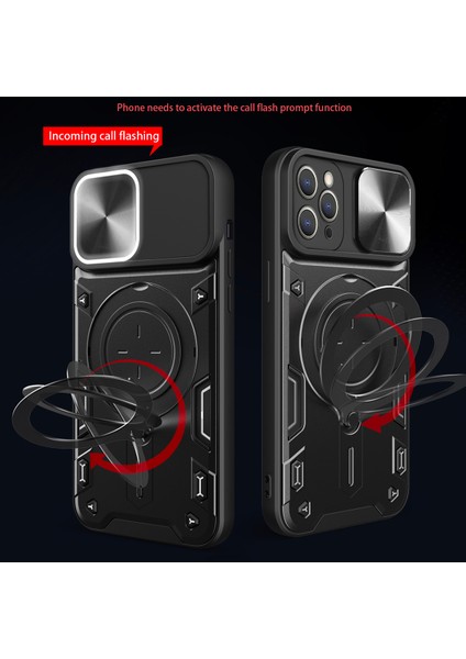 iPhone 12 Pro Için Çift Katmanlı Telefon Kılıfı, Slayt Kamera Kapağı ve Metal Gizli Braket ile Mor (Yurt Dışından)