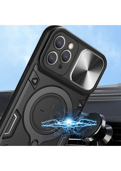 iPhone 12 Pro Için Çift Katmanlı Telefon Kılıfı, Slayt Kamera Kapağı ve Metal Gizli Braket ile Mor (Yurt Dışından)