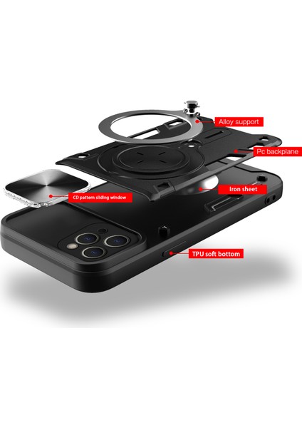 iPhone 12 Pro Için Çift Katmanlı Telefon Kılıfı, Slayt Kamera Kapağı ve Metal Gizli Braket ile Mor (Yurt Dışından)