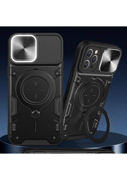 iPhone 12 Pro Için Çift Katmanlı Telefon Kılıfı, Slayt Kamera Kapağı ve Metal Gizli Braket ile Mor (Yurt Dışından)