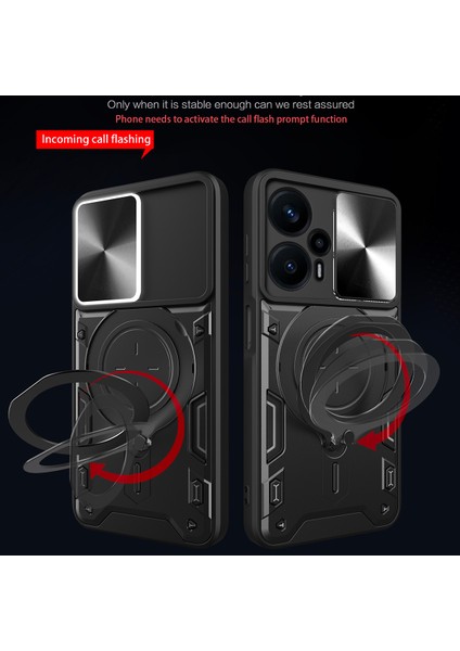Xiaomi Poco F5 Için Çift Katmanlı Telefon Kılıfı, Slayt Kamera Kapağı ve Metal Gizli Braket ile Siyah (Yurt Dışından) fiyatları