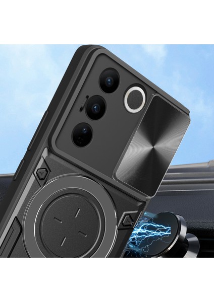 Vivo S16 /S16 Pro Için Çift Katmanlı Telefon Kılıfı, Slayt Kamera Kapağı ve Metal Gizli Braket ile Kırmızı (Yurt Dışından) modelleri