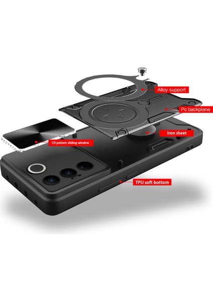 Vivo S16 /S16 Pro Için Çift Katmanlı Telefon Kılıfı, Slayt Kamera Kapağı ve Metal Gizli Braket ile Kırmızı (Yurt Dışından) fırsatları