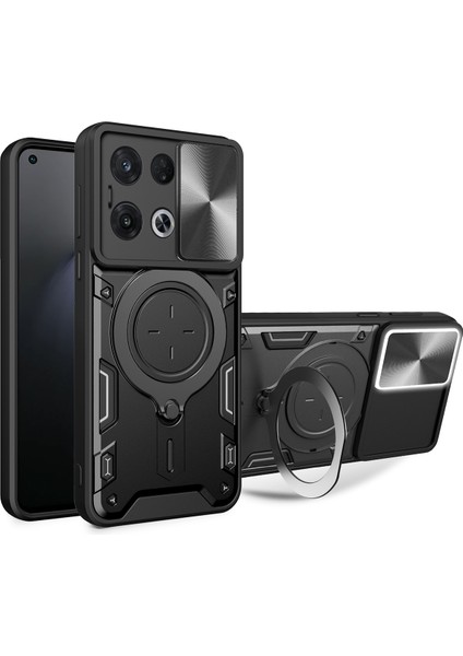 Oppo Reno8 Pro Için Çift Katmanlı Telefon Kılıfı, Slayt Kamera Kapağı ve Metal Gizli Braket ile Siyah (Yurt Dışından)
